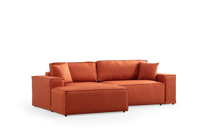 Atelier Del Sofa Sofá Cama Esquinero Corner Left Naranja Terciopelo Sofá Cama Modular 206x145cm